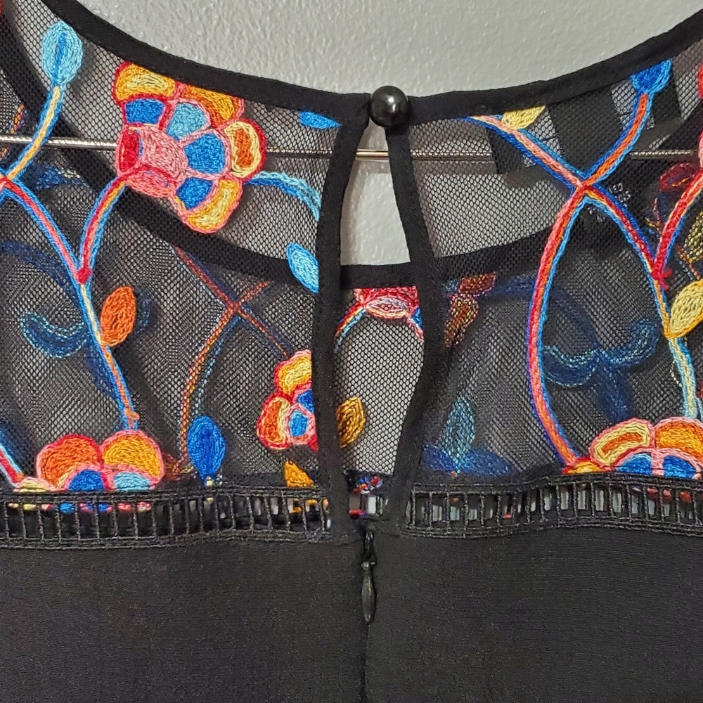 AGB Black Midi Dress with Multicolor Embroidered Floral Design Size 14 - Picture 9 of 11